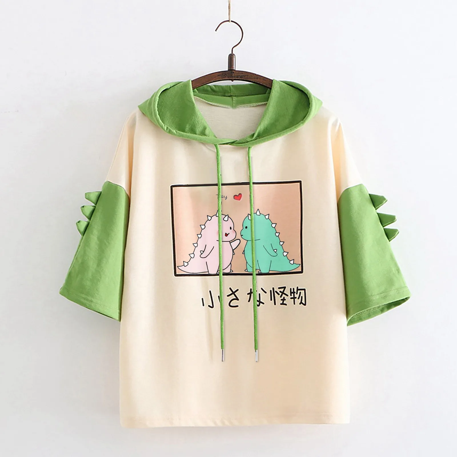 

Couples Dress Style Women Sweatshirt Dinosaur Printed Hooded Pullover Autumn Short Sleeve Casual Hoodie Loose Harajuku Blouse