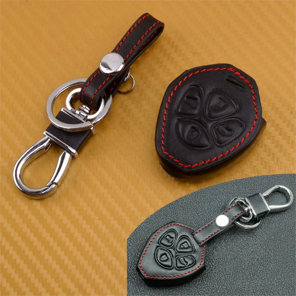 

4 Button Car Leather Remote Key Cover Case Shell Fob With Keychain Fit For Toyota Replacement