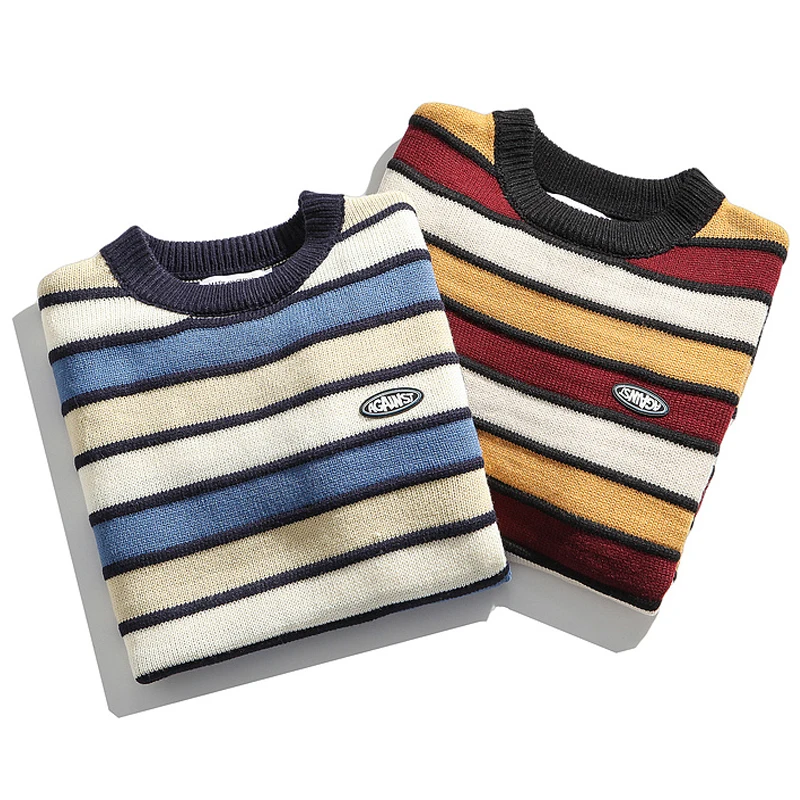 

Mens Knitted Stripes Sweaters Streetwear 2020 Winter Unisex Casual Vintage Couple Knitwear Men Women Oversize Pullover Sweater