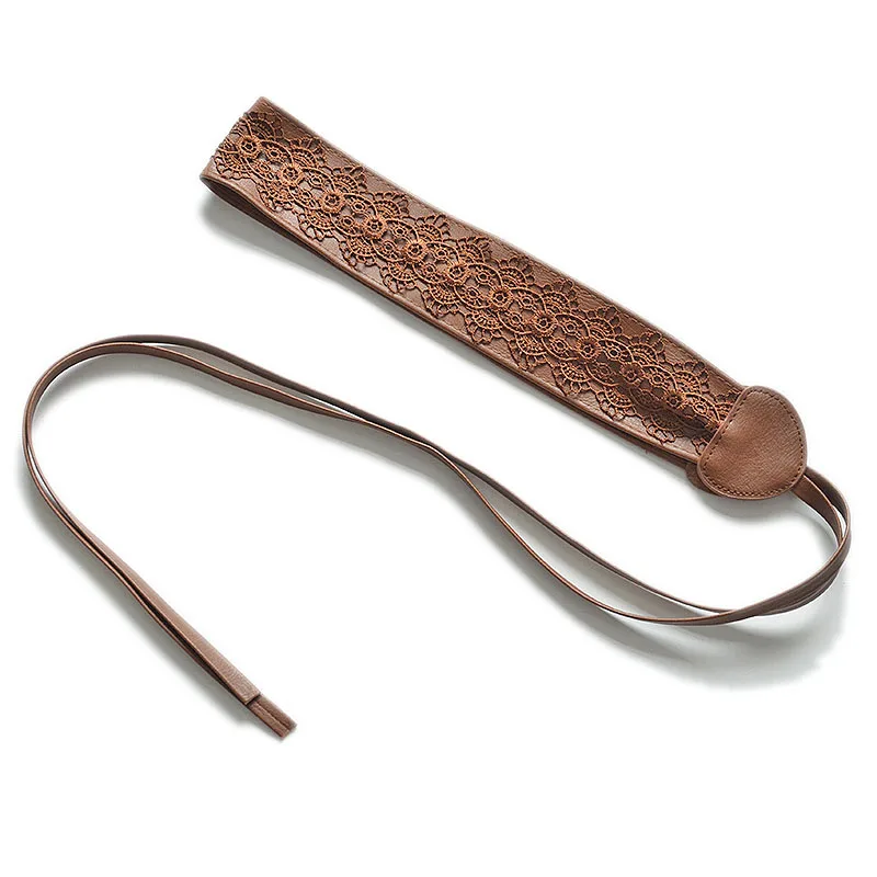 

Women Lace Pu Belt New Wide Tie Belts for Women Bow Black Red Waistband Female Dress Fashion 2021