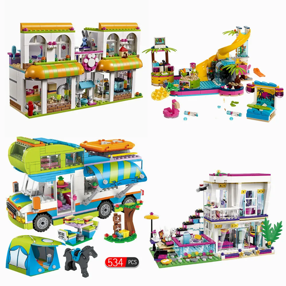 

New 41374 41339 41345 Andrea's Pool Party Camper Building Blocks Bricks Compatible Friends Toys for Children Christmas Gift