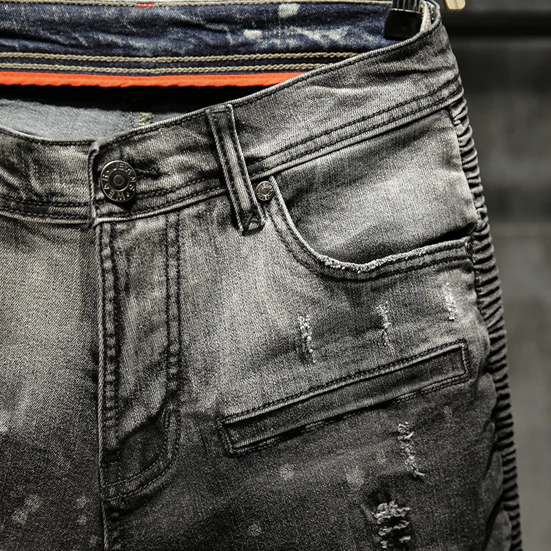 Ripped Jeans For Men Spijkerbroeken Heren Skinny Black Pantalon Homme Jean Streetwear Biker Hiphop Trousers Denim Spodnie Meskie