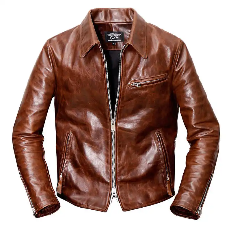 

Мужская классическая байкерская куртка, коричневый Байкерский жакет из натуральной кожи, Байкерский пиджак в стиле «батик», приталенный си...