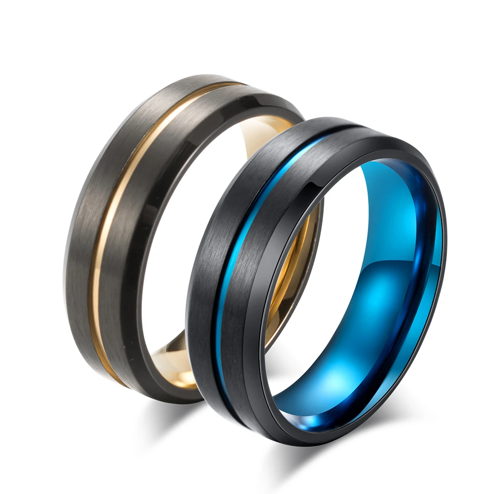 

JHSL Classic Male Men Statement Rings Blue Gold Color Stainless Steel Fashion Jewelry Anniversary Party Gift Size 7 8 9 10 11 12