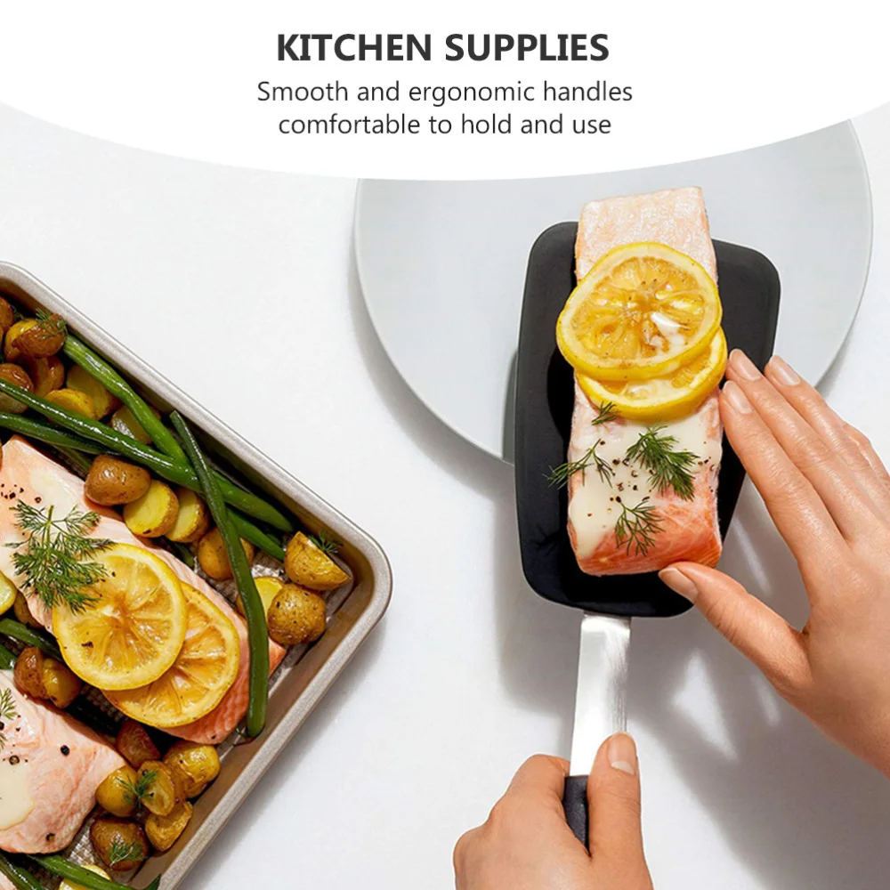 

2Pcs Fried Fish Spatulas Kitchen Pancake Shovels Handle Steak Shovels (Black)