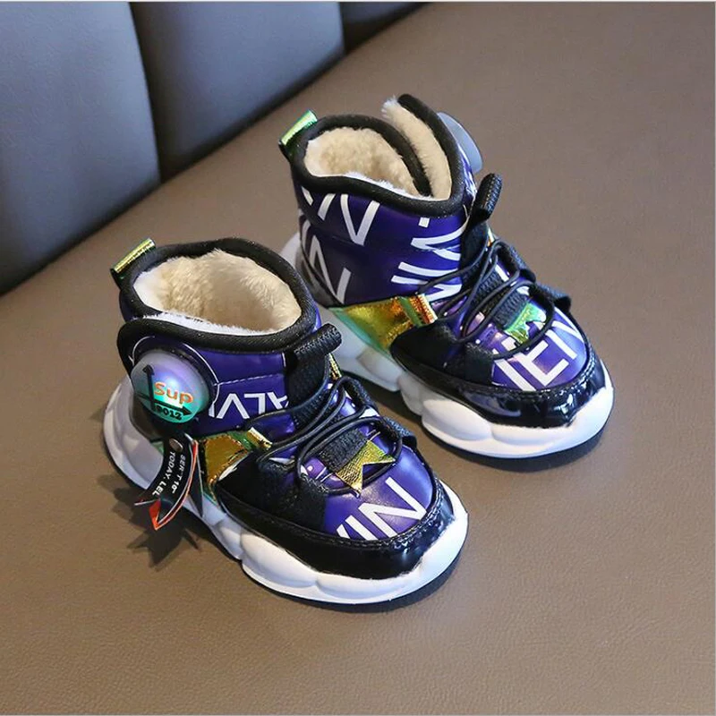 

Winter Fashion Children Boots Flashing Light Warm Girls Boys Snow Boots Kids Shoes Waterproof Plush Baby Shoes Botas Size 21-29