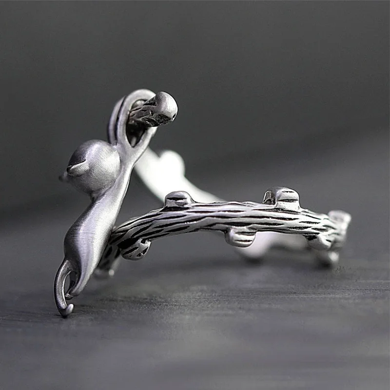 

WANGAIYAO new product opening adjustment simple climbing cat ring jewelry climbing branch kitten pendant female party ring