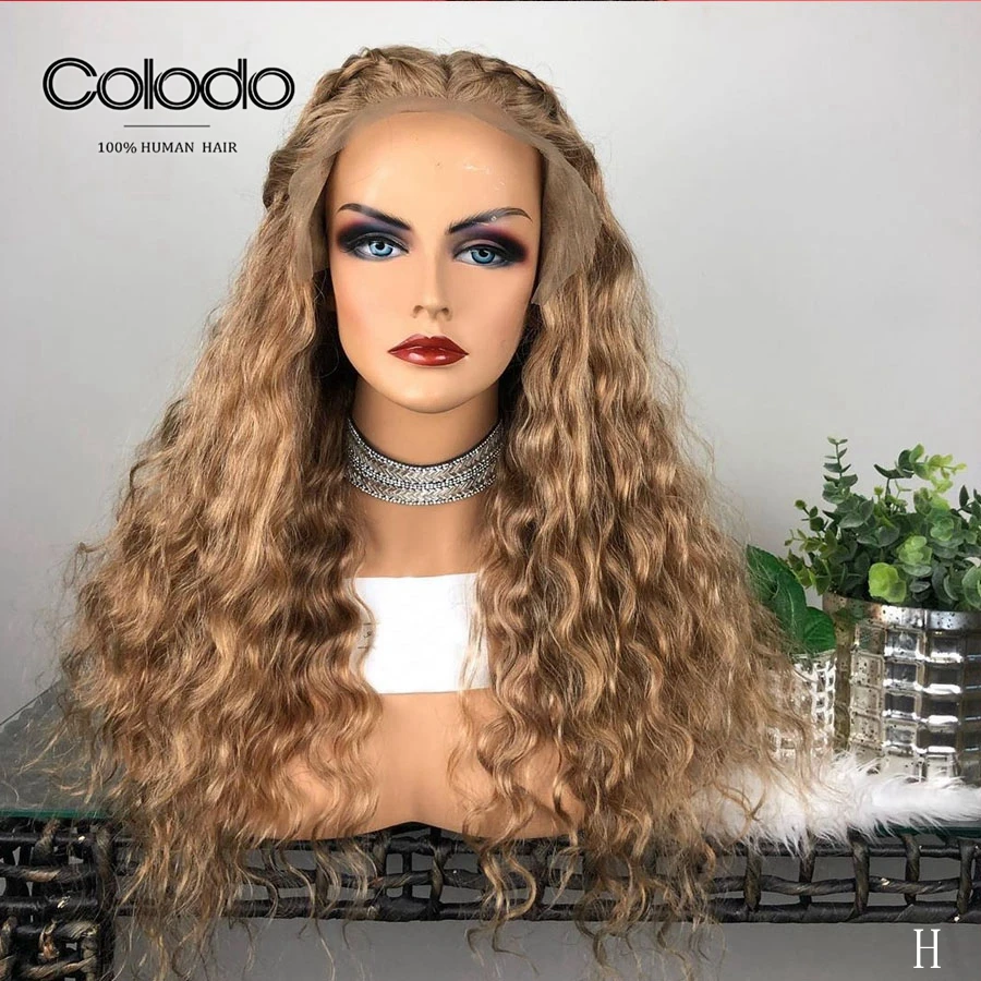 Colodo 180% Плотность кудрявый парик фронта шнурка Glueless Бразильский 360 фронтальный 26