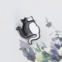 cartoon cute animal black and white cat enamel pins hugging cats brooches backpack lapel custom badges jewelry gifts for friends