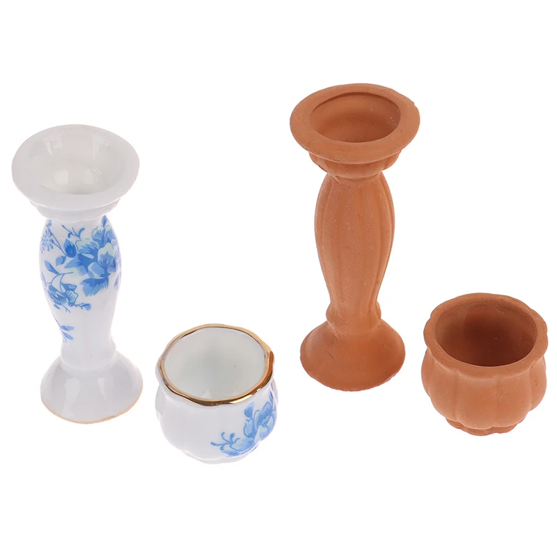 

1/12 Dollhouse Miniature Accessories Mini Ceramic Roman Column Flowerpot Simulation Flower Pot Model Toys for Doll House Decor