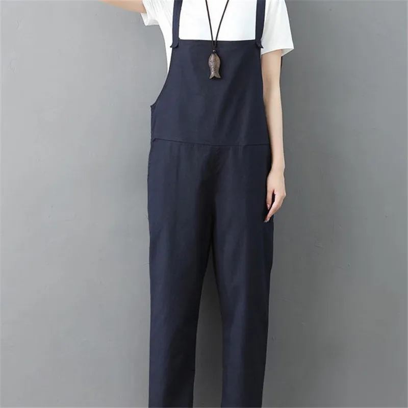 Женские льняные шаровары с высокой талией Свободный комбинезон большого размера