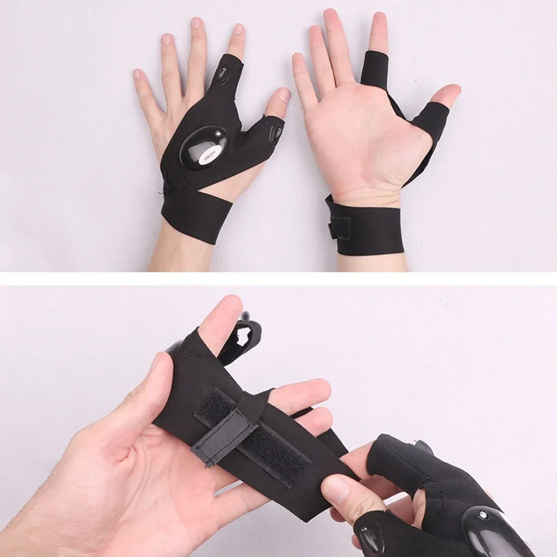 

Night Light Fishing Gloves with LED Flashlight Rescue Tools Outdoor Gear Cycling Practical Durable Fingerless Gloves