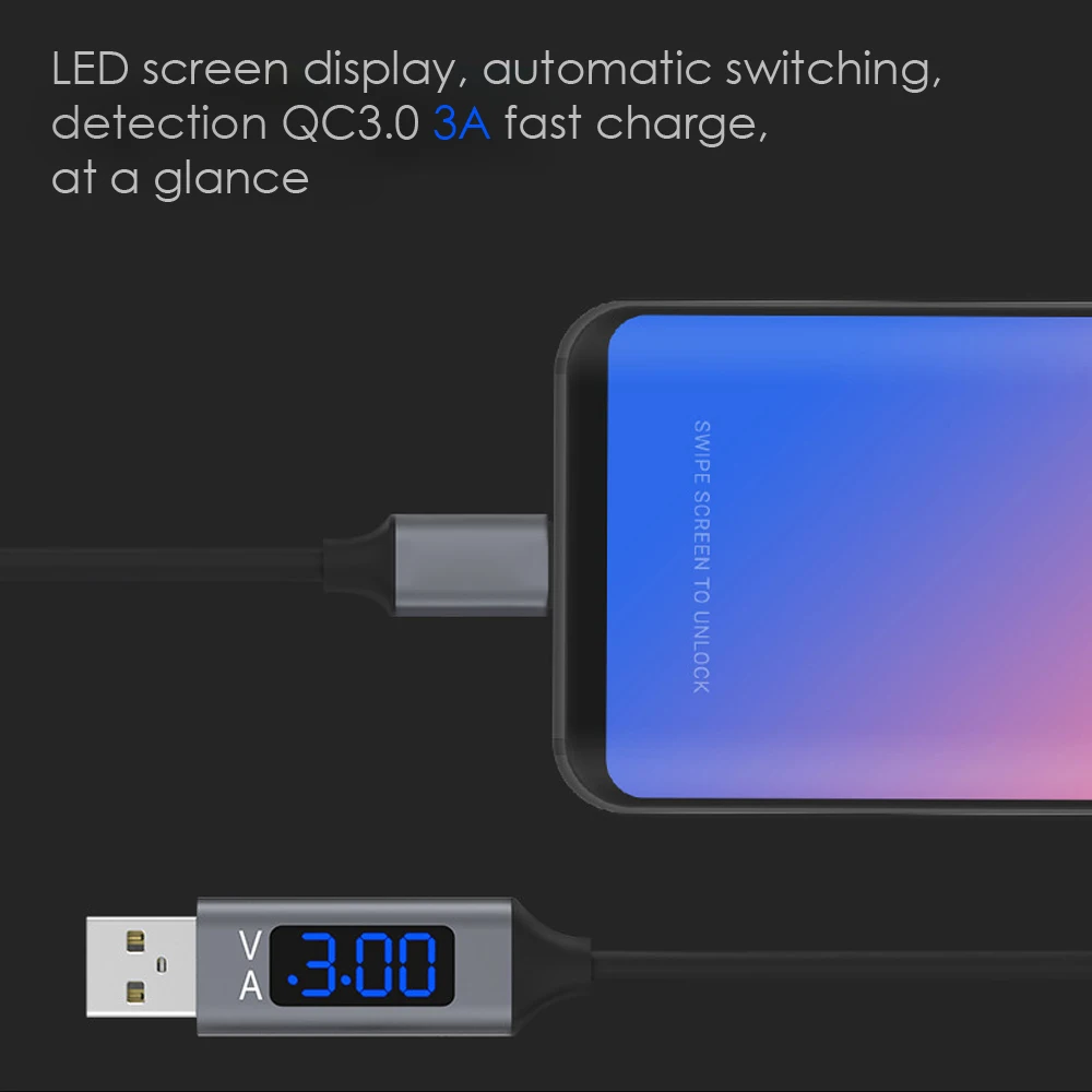 Кабель URVNS Micro USB/Type C со светодиодный ным дисплеем для быстрой зарядки мобильный