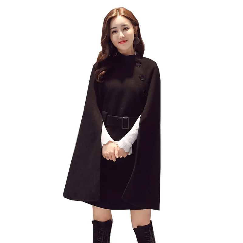 

Wool Long Cape Coat Poncho Women Elegant Solid Fashion Fall Poncho Plush Korean Manteau Cape Femme Hiver Women Clothing DF50CP