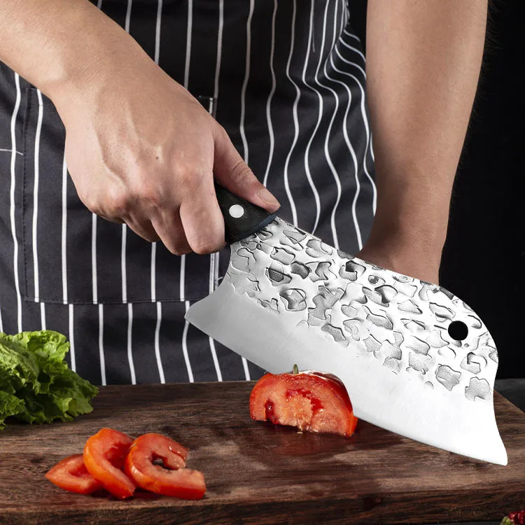 

Traditional Handmade Forged Kitchen Knife Hammer Stainless Steel Chef's Chopper Cooking Knives Wooden Meat Slicer Butcher Knife