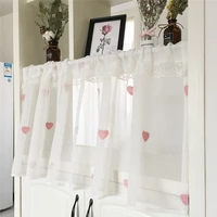korean pink heart embroieded short tulle curtains with tassellace curtain valance for kitchen window cabinet drapes custom 4