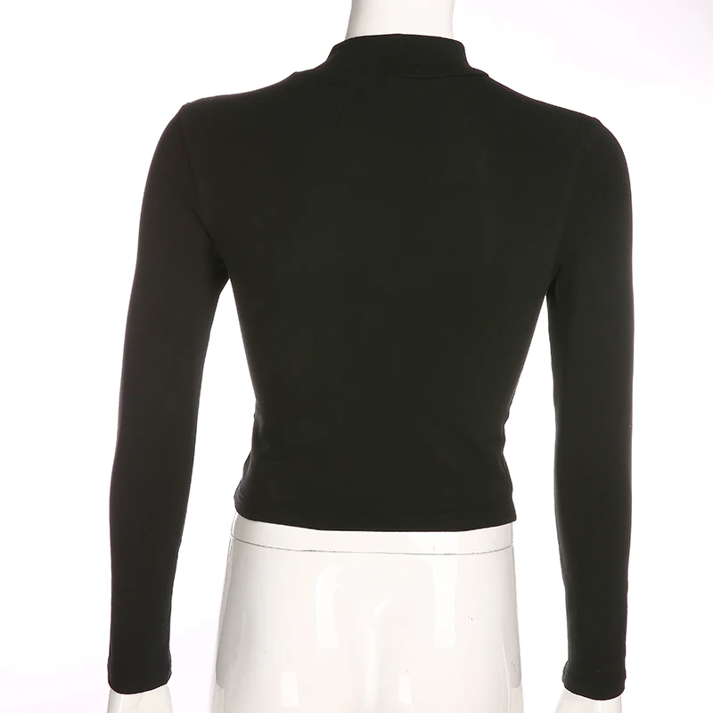 

Jocecat Black Cut Out Long Sleeve Crop Top T Shirt Autumn Dragon Printed Turtleneck Winter Tops For Women Basic Tee Shirt