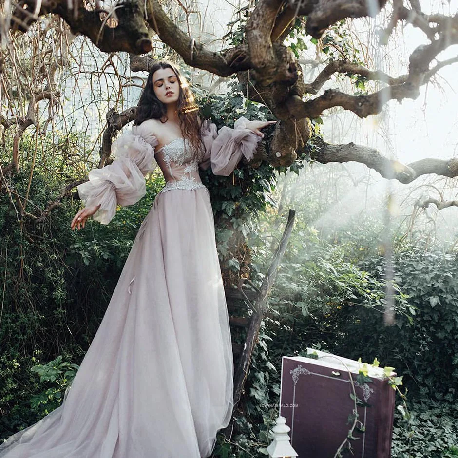 

Simple Long Sleeve Evening Dresses Off-Shoulder Floral Dress Lace-up Back Prom Dress Formal Wedding Dress With Train Plus Size