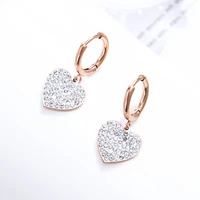 new rose gold heart earrings stainless steel jewelry women statement korean hoop earring crystal ear clip lover anniversary gift