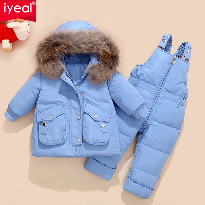 Новинка детская зимняя теплая куртка IYEAL на белом утином пуху пальто для