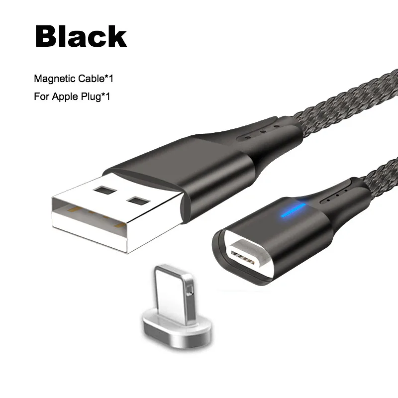 Black For Apple 5A светодиодный магнитный USB супер быстрый зарядный кабель type C Micro USB кабель для huawei P9 P10 P20 samsung Xiaomi Redmi note 8 шнур для передачи данных - Цвет: Black For Apple