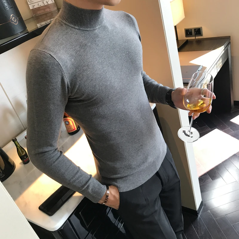 Свитер мужской осенний и зимний с воротником большой размер S-XXXL однотонный