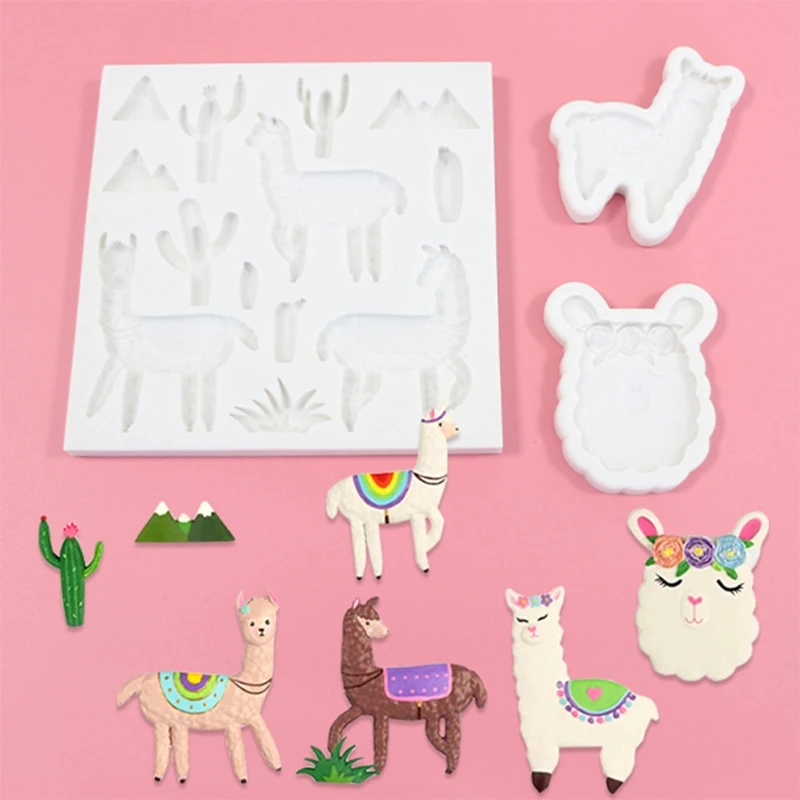 

3Pcs Mini Animals Llama Alpaca Cactus Fondant Molds Dessert Cookies Chocolate Decorating Mould Silicone Cake Molds Kit