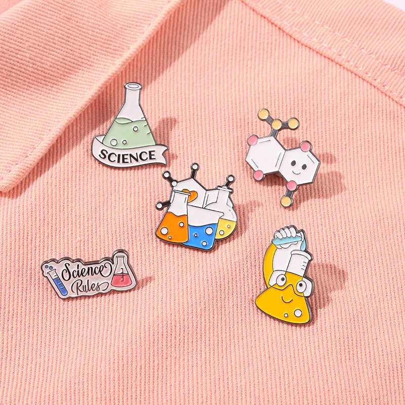 

Chemistry Lab Enamel Pin Custom Brooches For Bag Clothes Lapel Pin Cartoon Cute Beaker Brooch Test Tube Cup Shape Brooch
