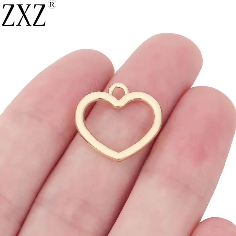 ZXZ 10 шт Позолоченные Открытые подвески в форме сердца для ожерелья браслета