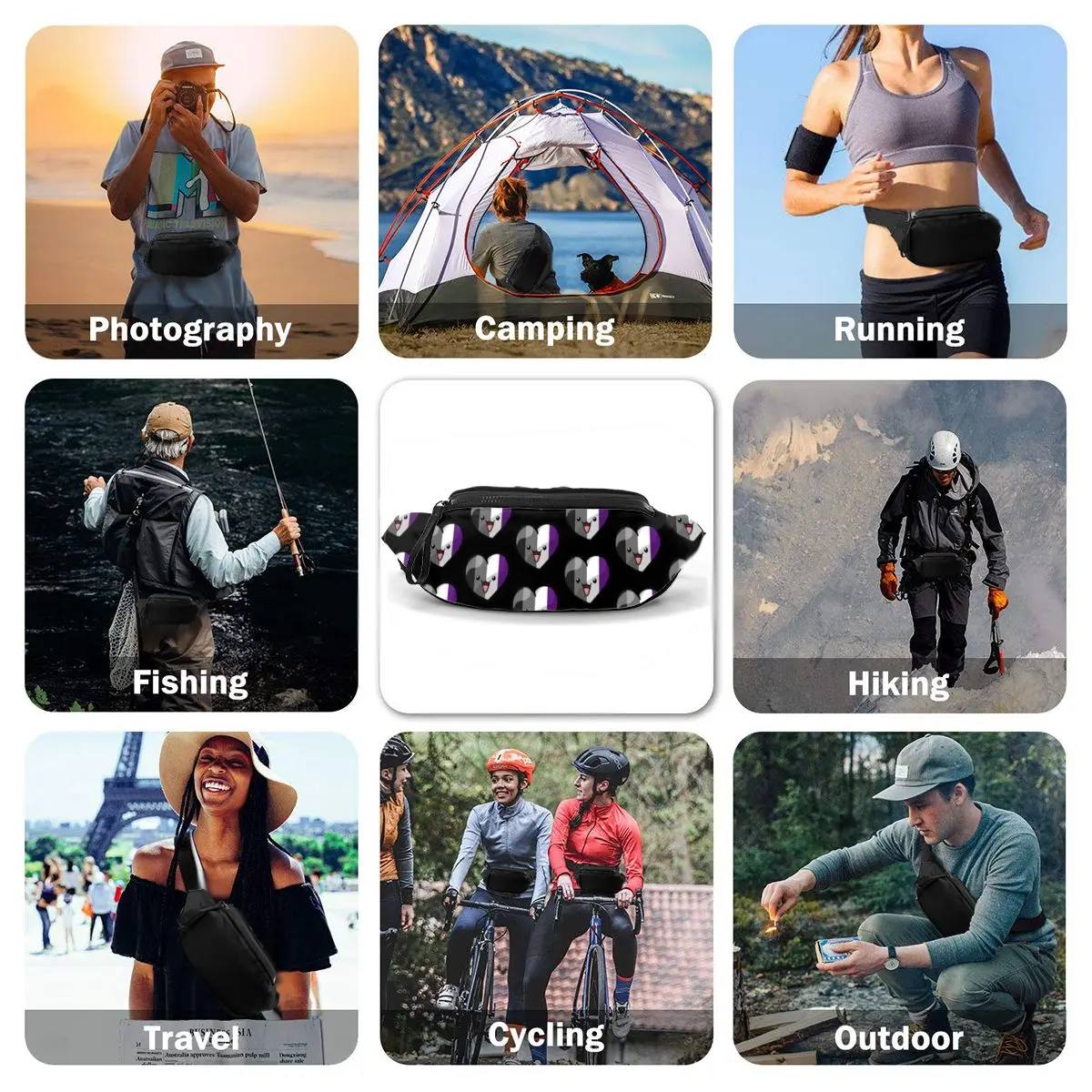 

Heart Waist Bag Fashion Polyester Waist Pack Sports Unisex Bag