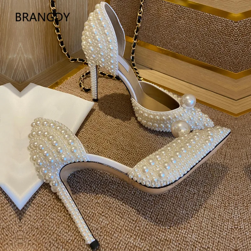 

2021 New Leather Kitten-Heel Slingback Pumps Pointed Toe Two-Tone Nylon Gabardine Runway Shoes Elastic Band Party Woman Sandals
