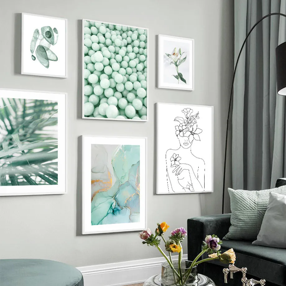 Настенное искусство линия пальмовых листьев Женская Скандинавская Картина на