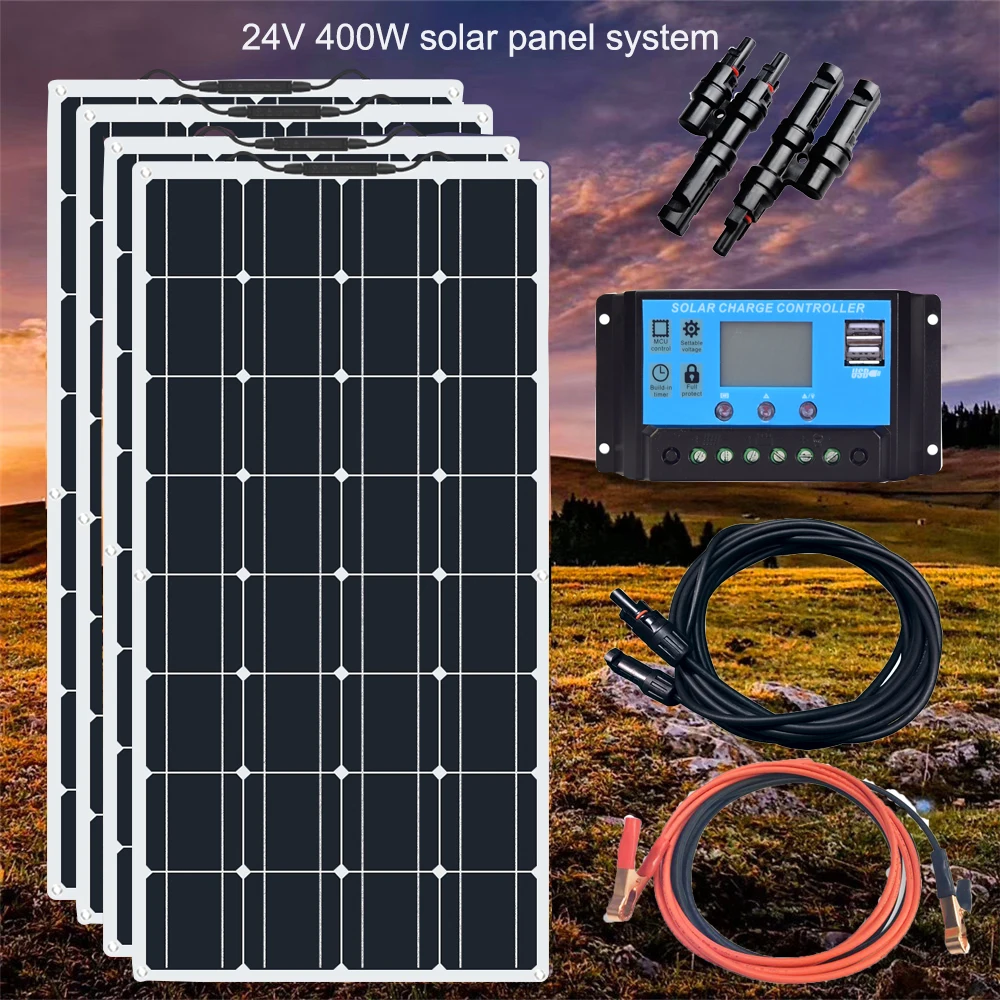 Boguang 24 volt solar panel 24V 400w Гибкая солнечная панель Моно с 20A контроллером Фотоэлектрический кабель Солнечный модуль комплект Караван лодок RV зарядка