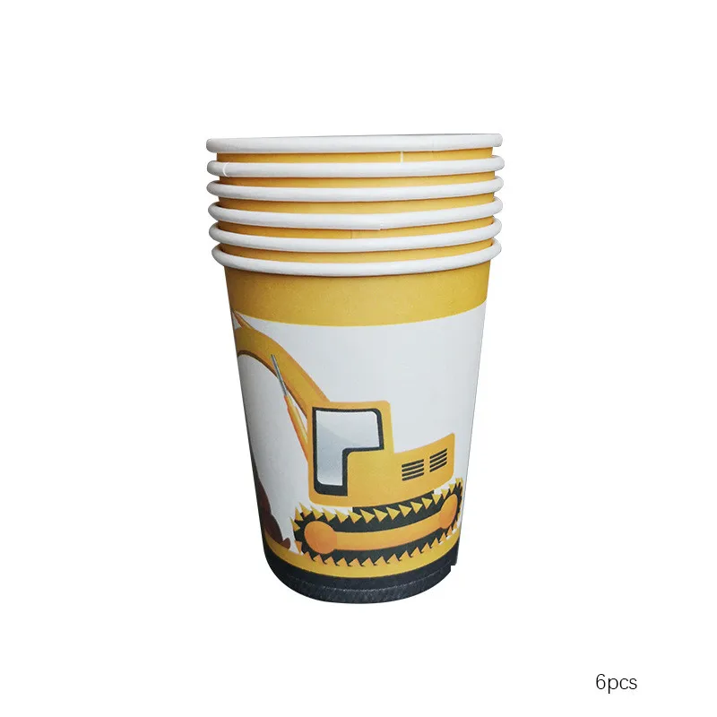 cup 6pcs Строительство вечерние экскаватор для маленьких мальчиков украшение для торта на день рождения на тему "Лошадки карусели" Вечерние поставки Бумага пластин одноразовые трубочки декоративные подкладки - Цвет: cup 6pcs