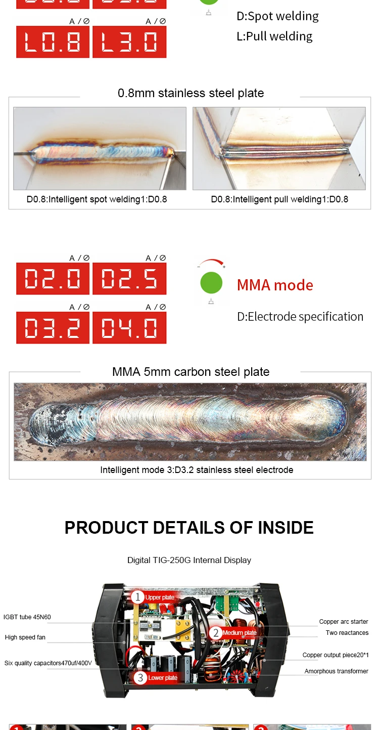 ANDELI умный портативный одиночный фаза igbt инвертор TIG-250G Tig сварочный аппарат Tig/MMA Argon Arc сварочный аппарат 2 в1 сварной шов