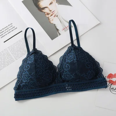 7311navyblue Женские бюстгальтеры, французские Треугольные чашечки без косточек, Новое сексуальное кружевное нижнее белье для женщин, мягкое, тонкое, удобное, JJX7311 - Цвет: 7311navyblue