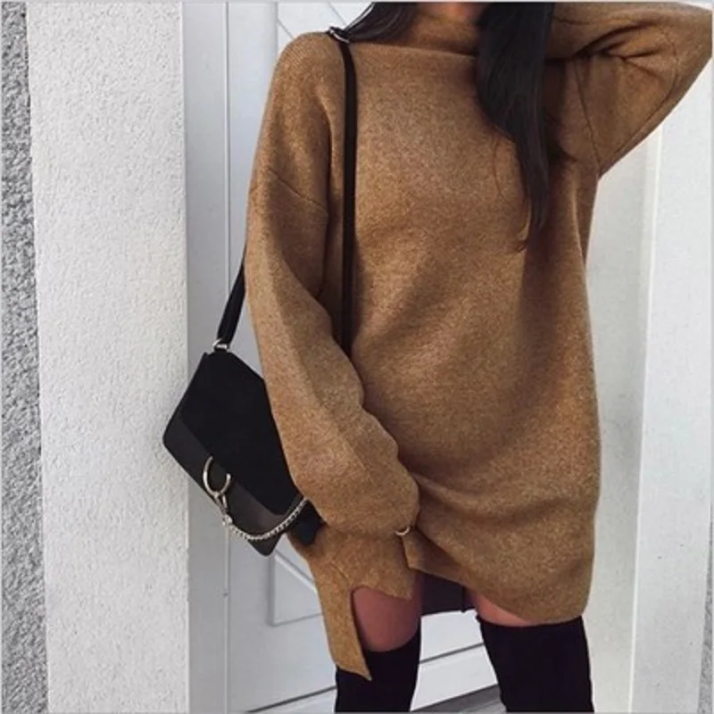

Women Autumn Winter Tops Loose Long Knitted Sweaters Turtleneck Long Sleeve Jacket Girls Clothing Oversize Pullovers Jumper
