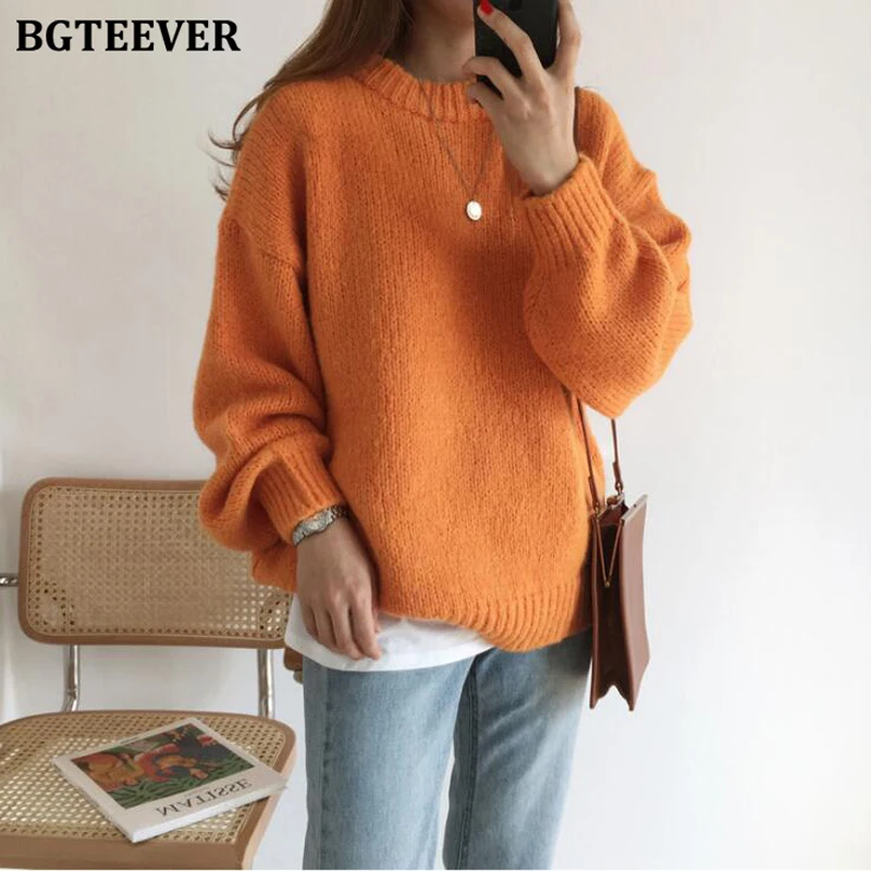 BGTEEVER простой свитер с круглым вырезом карамельный цвет женский зима 2019 женские
