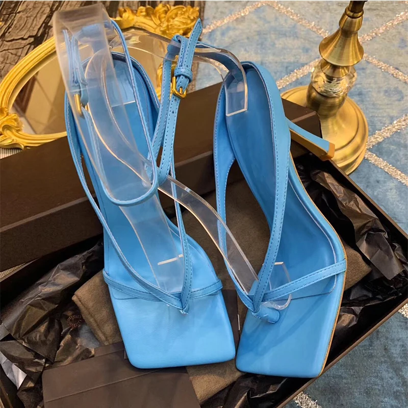 Пикантные сандалии с ремешками Туфли на высоком каблуке-шпильке узлом Синие