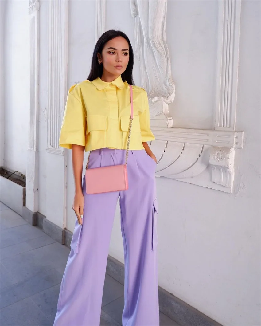 

2021 Summer New Women's Shirt Pure Color Tee Cotton Pocket Short T-Shirt Women's Top Lapel Loose Cardigan