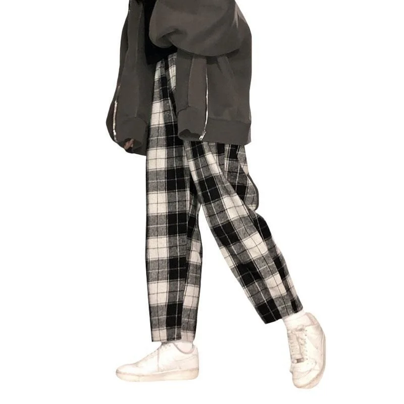 

dropshipping Harajuku Plaid Pants For Women Trousers 2020 Streetwear Woman Harem Pants Autumn Ladies Causal Pants Plus Size