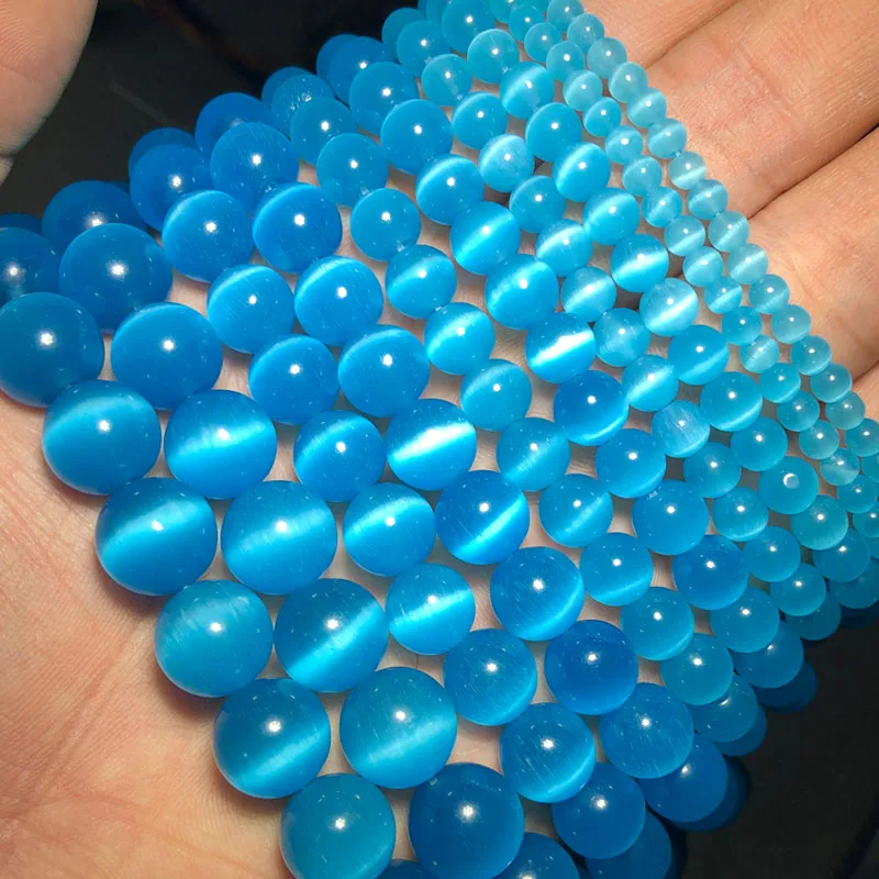 YHBZRET Lake blue Cat Eye Опаловый камень гладкие стеклянные разделители свободные бусины