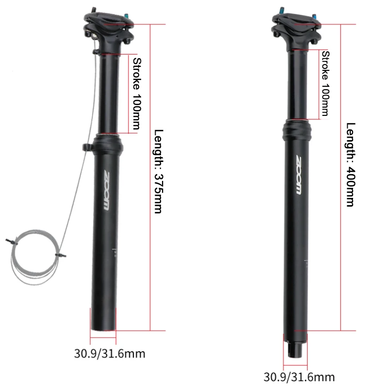 

ZOOM Bike Dropper Seatpost 30.9/31.6*400mm Mountain Bike Wire Control Lift Seat Tube Internal/external routing seatpost