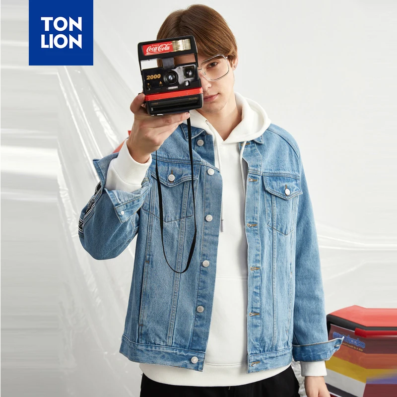 TONLION Весенняя литературная джинсовая куртка с длинными рукавами мужские