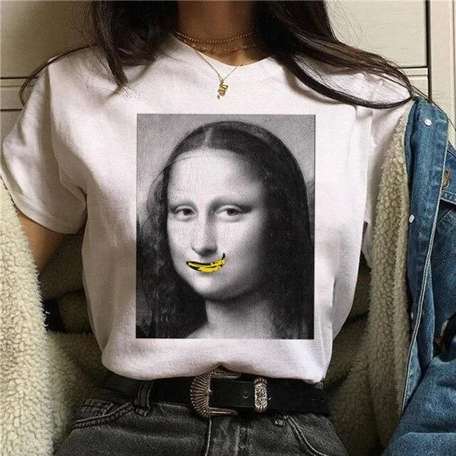 Женская Эстетическая футболка Mona Lisa Harajuku Винтажная Футболка Ullzang 90s новые модные