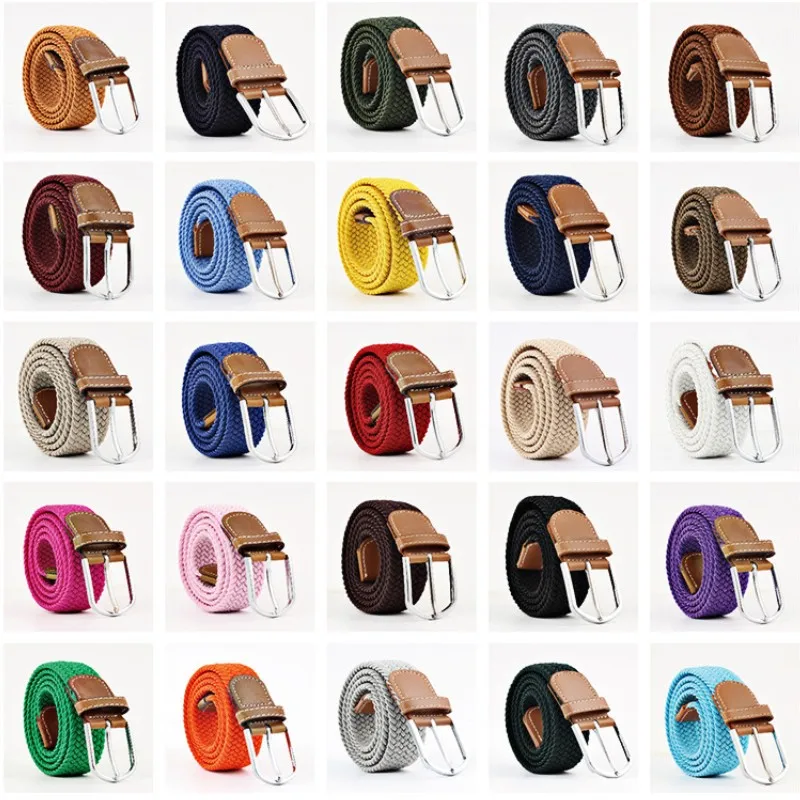 Bauhinia brand unisex 26 colors optional high quality elastic canvas belt casual stretch woven alloy pin buckle belt