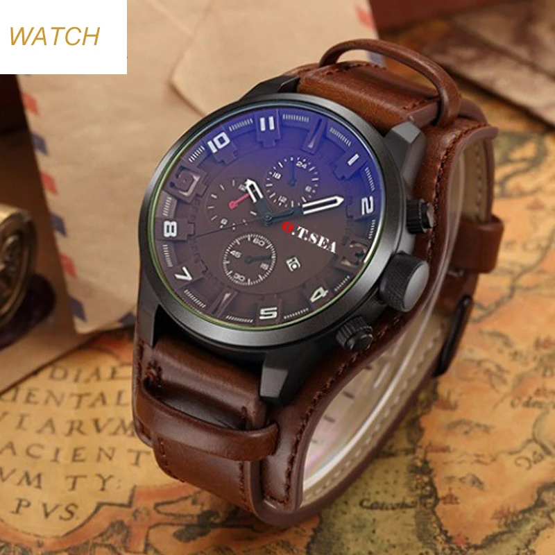 

Новинка 8225, мужские военные спортивные кварцевые часы, мужские брендовые Роскошные водонепроницаемые мужские наручные часы с кожаным реме...