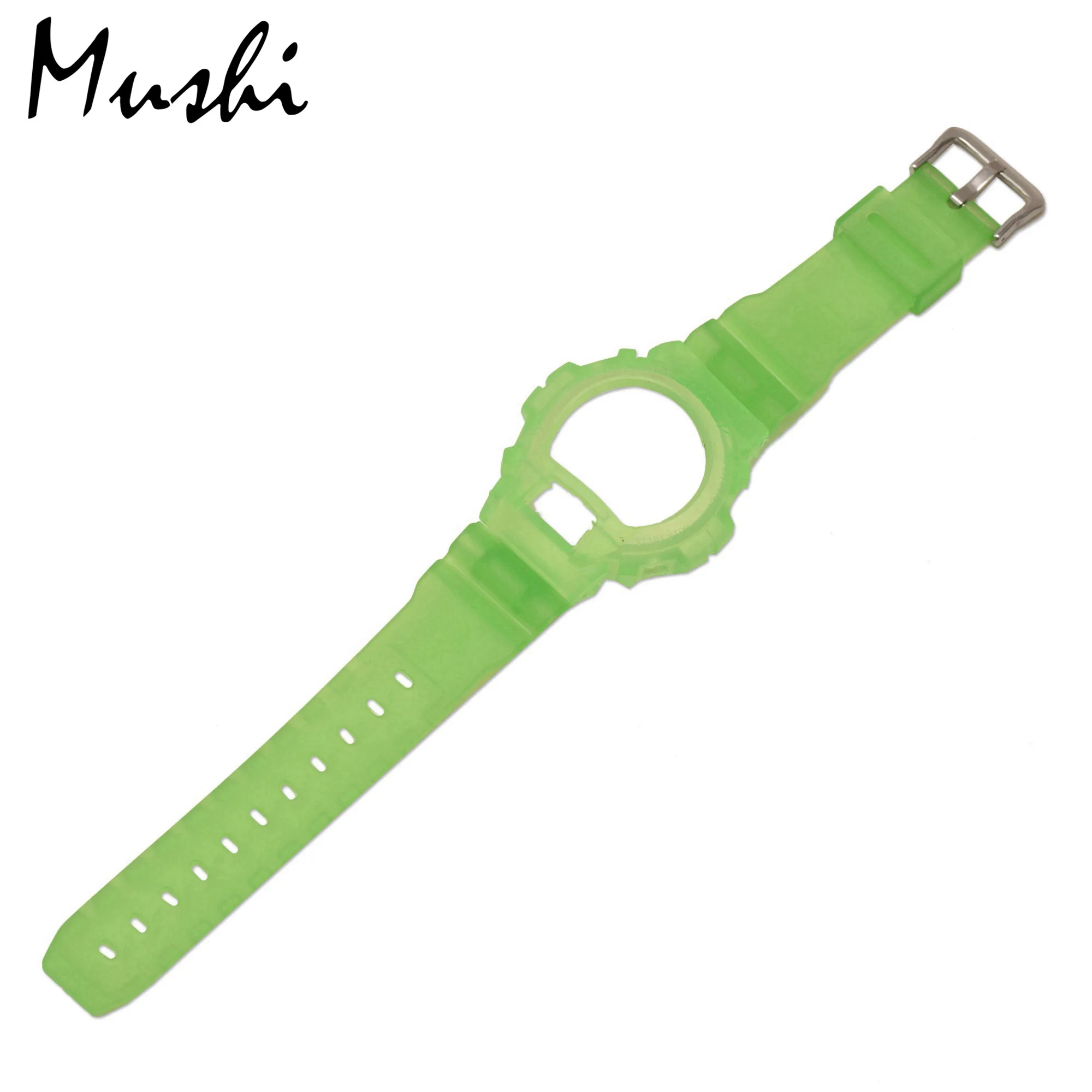 Mushi резина для Casio DW 6900 черный прозрачный синий желтый красный зеленый фиолетовый ремешок с пряжкой чехол для часов с инструментом - Цвет ремешка: Green