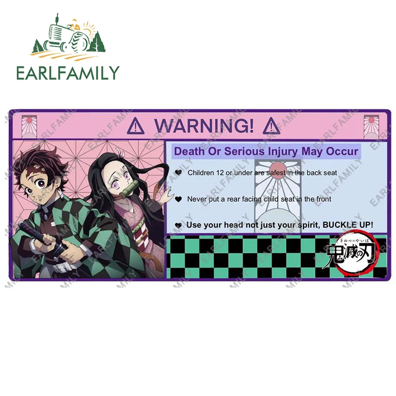 

EARLFAMILY 13cm x 6cm Precautions for Children In The Car Warning Car Sticker Demon Slayer Anime Decal RV VAN Vehicle Decor