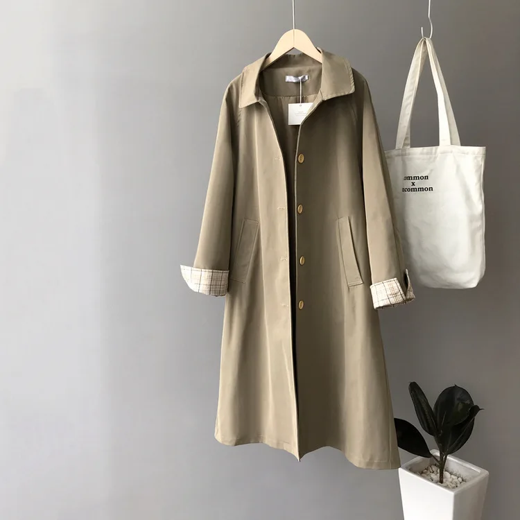 Осеннее женское длинное пальто с отложным воротником женский плащ хаки пальто Casaco Feminino свободные женские топы пальто